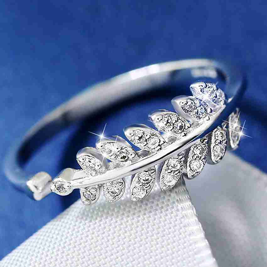 Fashion Frill Silver Rings for Gilrs Leaf Design American Diamond Studded Western Adjustable Stainless Steel Cubic Zirconia Silver Plated Ring Price in India Buy Fashion Frill Silver Rings for Gilrs L...