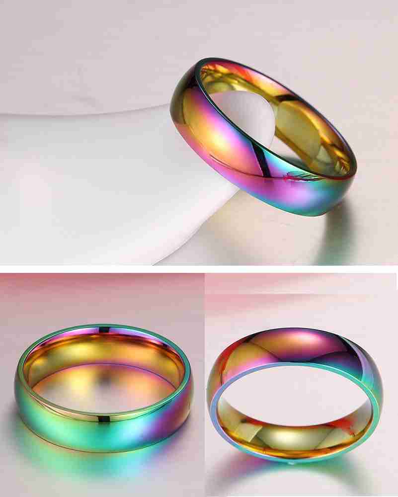 YELLOW CHIMES Unique Rainbow Colors Never Fading Titanium Steel Ring Metal Titanium Plated Ring Price in India Buy YELLOW CHIMES Unique Rainbow Colors Never Fading Titanium Steel Ring Metal Titanium P...