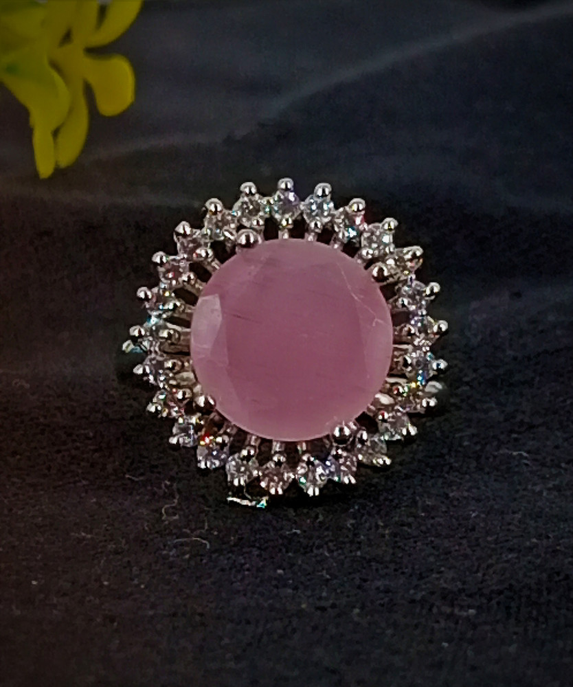 Abhirupa trendy adjustable american diamond baby pink stone finger