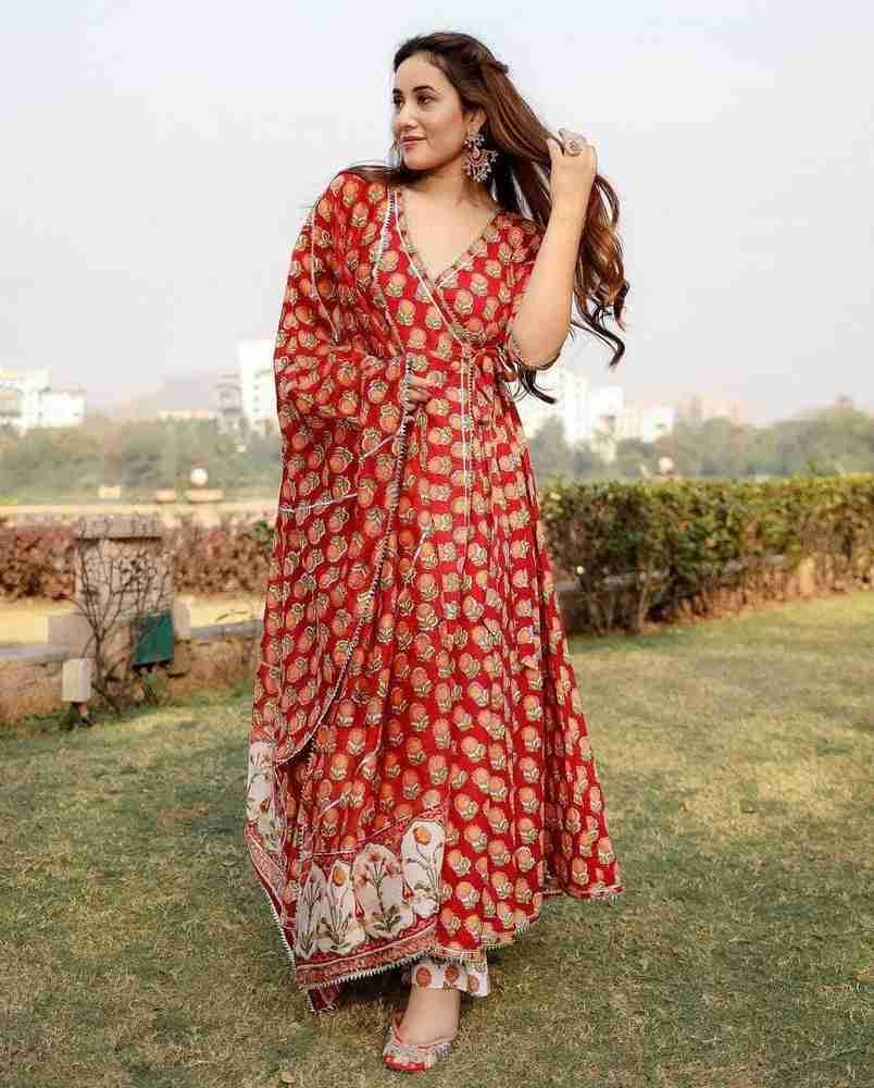 PI JAYPORE Floral Print Anarkali Kurta Bottom Dupatta Set Buy
