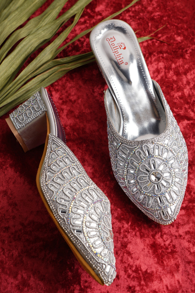Silver best sale slipper heels