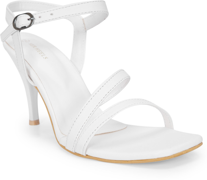 White strappy cheap mid heels