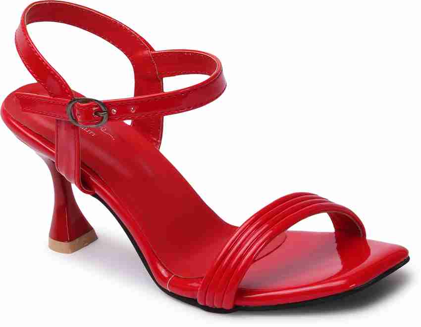 Red sandals low heel deals