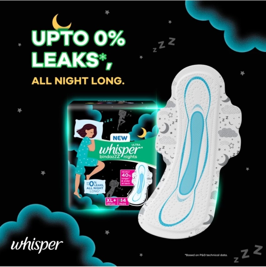Whisper bindazZZ nights Sanitary Pads XL+ 27 pads +3 free for