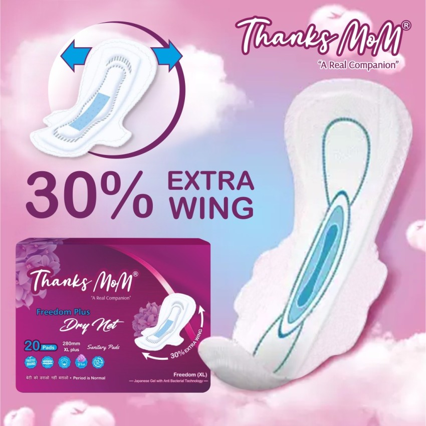 Thanks mom Freedom plus dry soft extra-large 280mm combo of 20X2 ) 40 pads  counts Sanitary Pad, Buy Women Hygiene products online in India