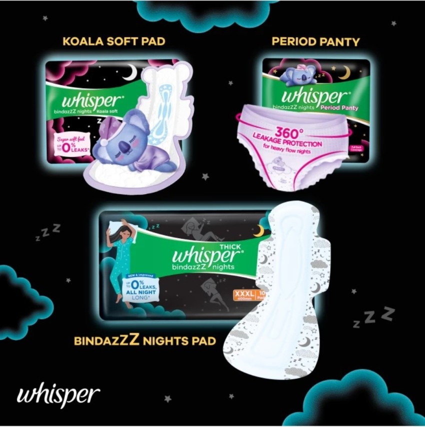 Whisper Ultra Bindazzz Nights XL+ - 15+15+15 Pads Sanitary Pad, Buy Women  Hygiene products online in India