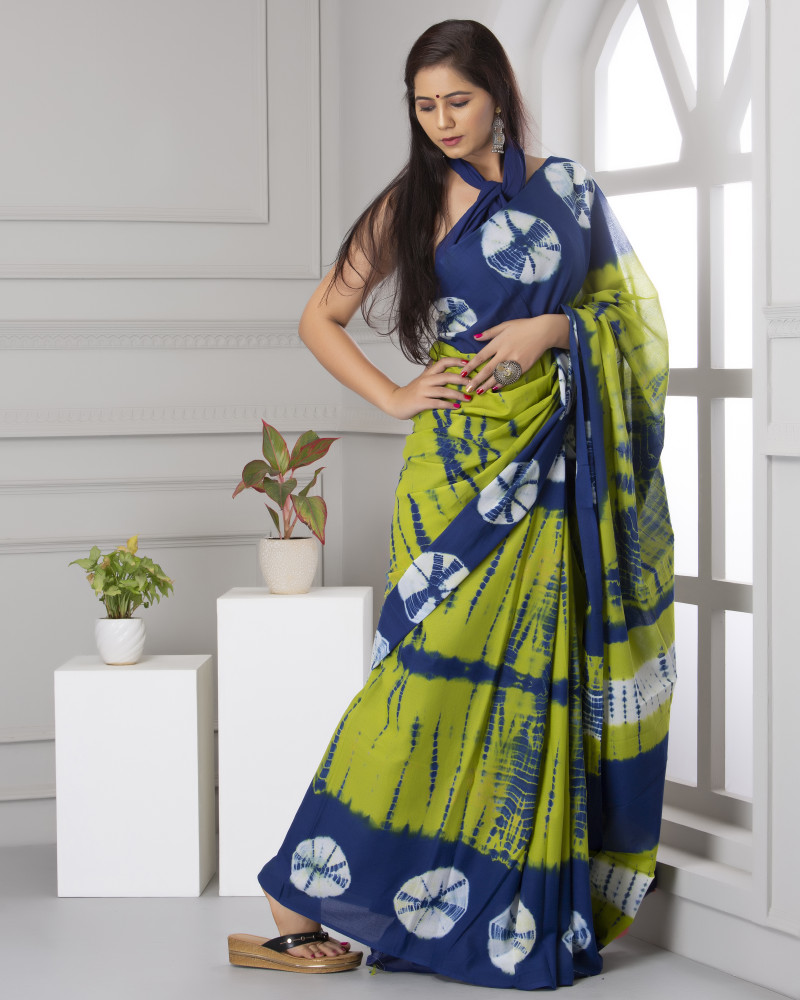 Buy Sanganeri Print Printed Bandhani Pure Cotton Light Green Blue