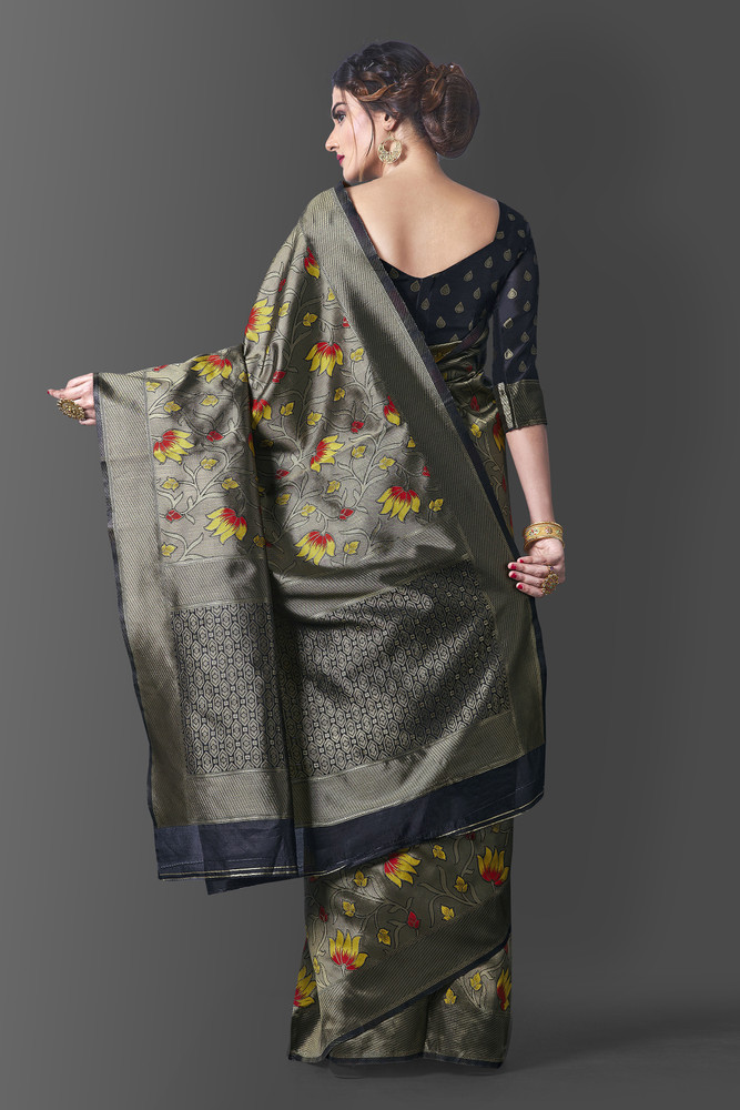 Mitera grey woven top design saree