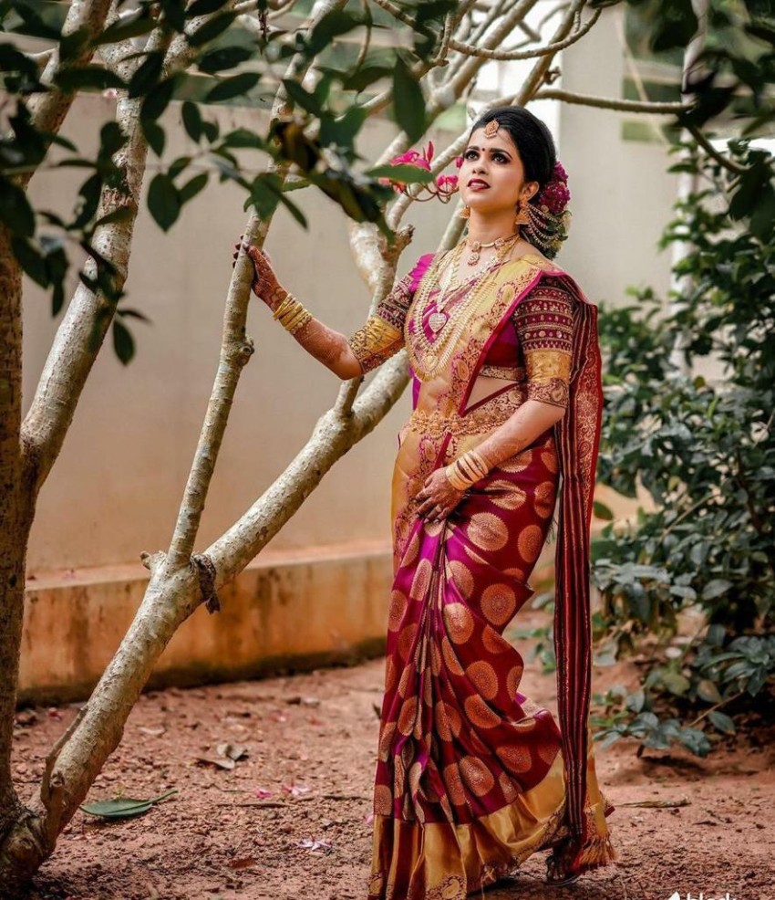 Buy maharani couture Woven Kanjivaram Jacquard Pink Sarees Online @ Best  Price In India