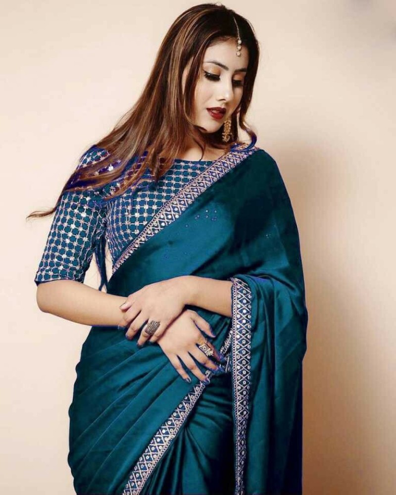 Bollywood Style Plain Saree With Designer Blouse Silk Saree