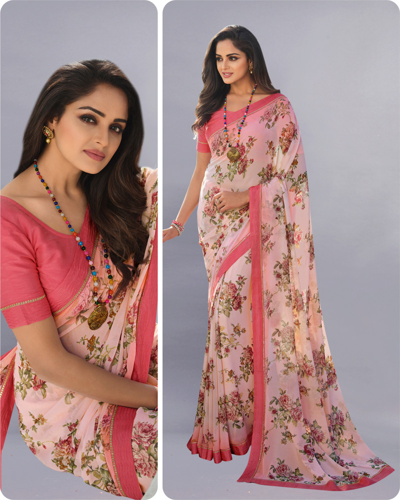 Buy VIRHAN Embellished Digital Print Printed Bollywood Georgette Chiffon Multicolor Sarees Online Best Price In India Flipkart