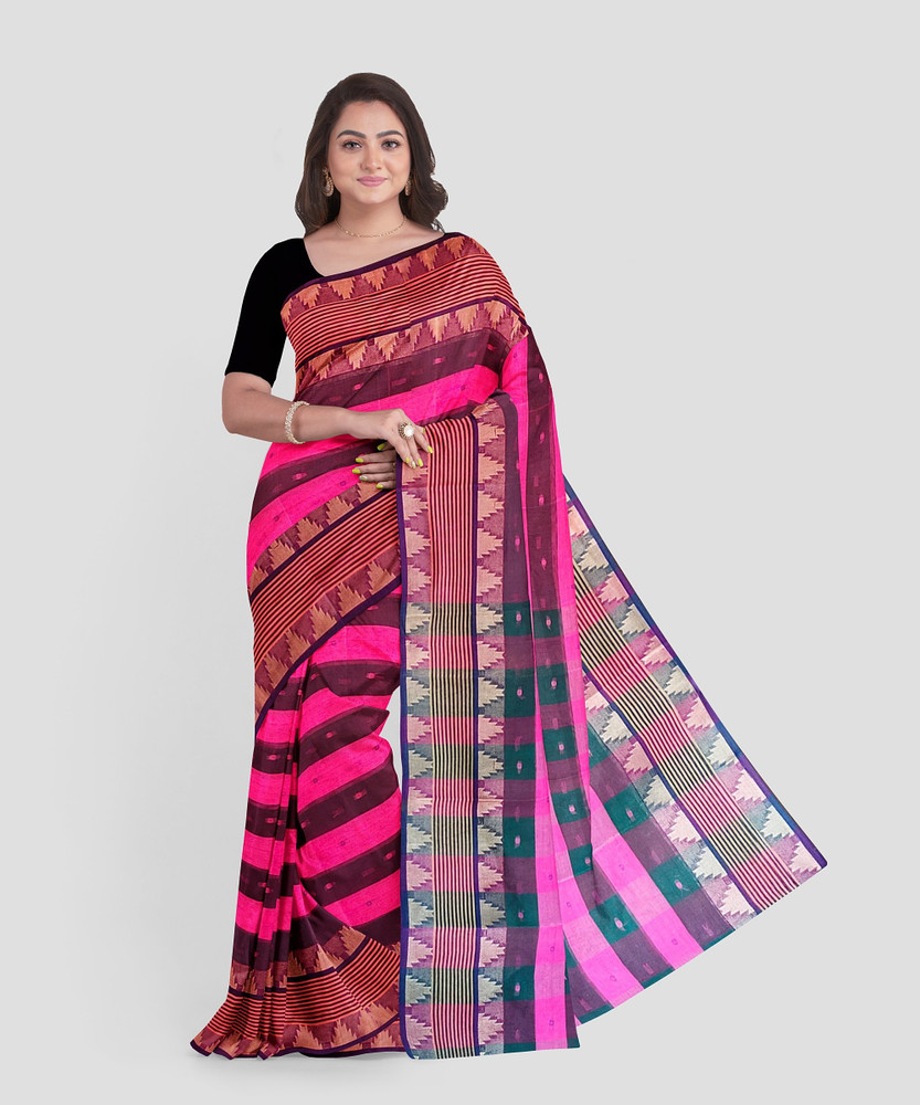 Buy Ganesh plastic and industry Woven Tant Pure Cotton Pink Sarees
