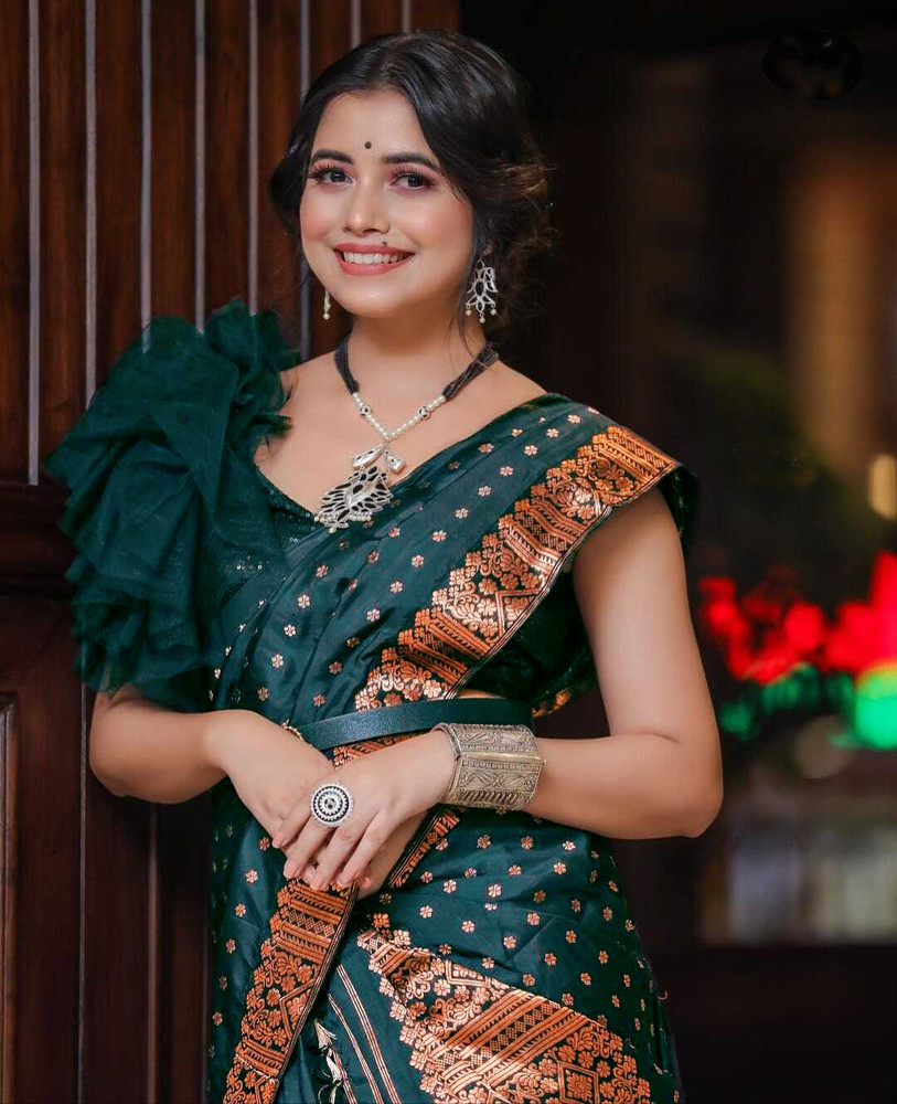 Bottle green mekhela on sale sador