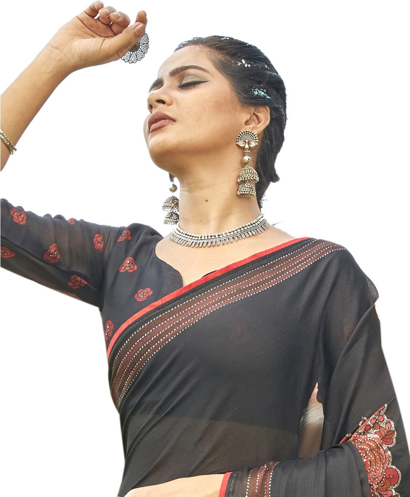 Buy Triveni Sarees Printed Daily Wear Chiffon Black Sarees Online
