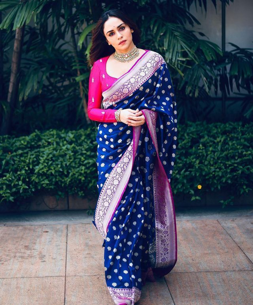 Buy V V FASHION Woven Bollywood Cotton Silk Blue Sarees Online Best Price In India Flipkart
