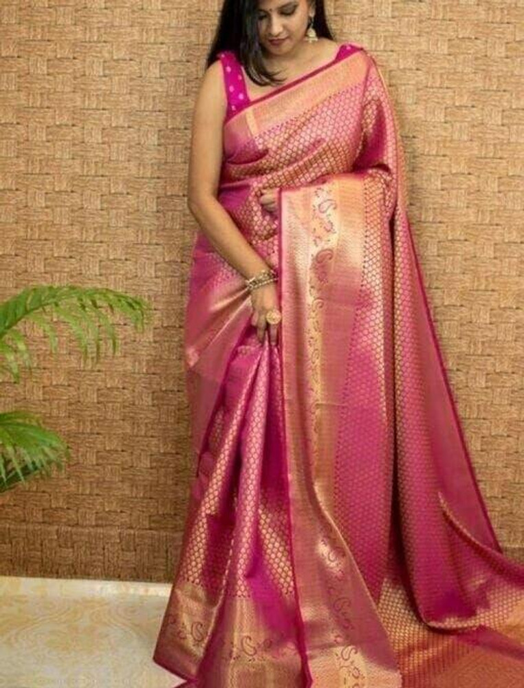 Buy Varunda Sales Woven Kanjivaram Jacquard Pure Silk Pink Sarees