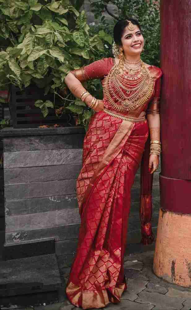 Buy SHREYA FASHIONS Woven Kanjivaram Pure Silk Red Sarees Online