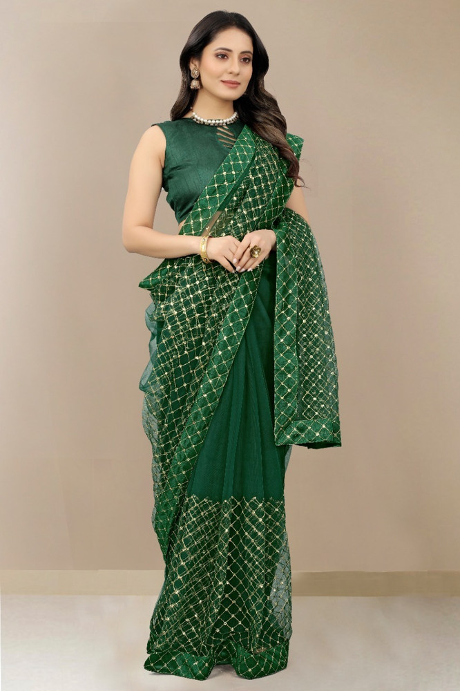 Buy PRAHAL SHILA Embellished Bollywood Net Green Sarees Online