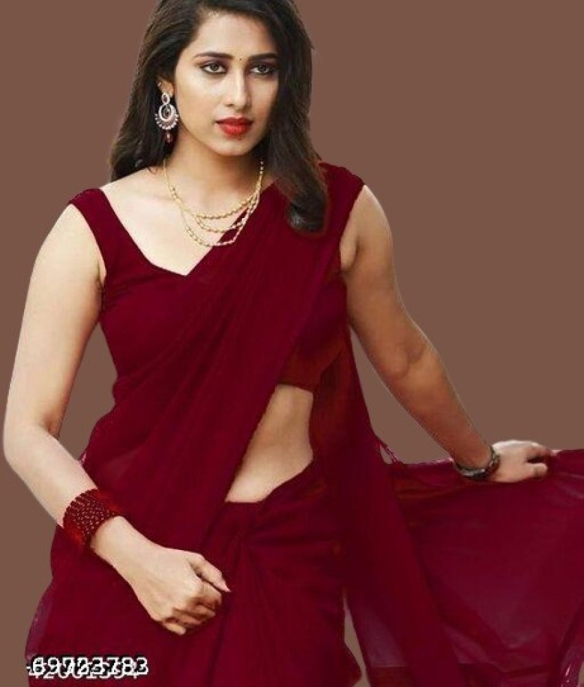 Buy Prutha Fashions Solid/Plain Bollywood Georgette Red Sarees Online @  Best Price In India