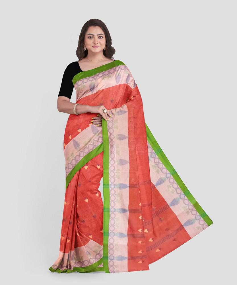 Buy PRANATI ENTERPRISE Woven Solid Plain Tant Pure Cotton Orange Sarees Online Best Price In India Flipkart