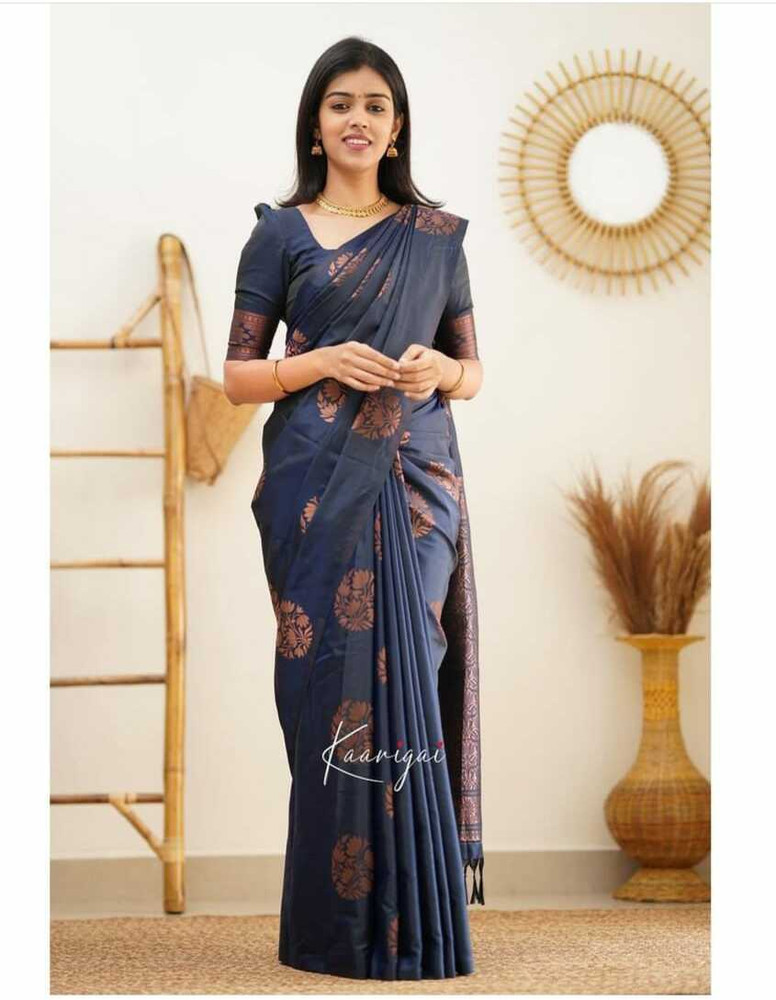 Buy Jessy Woven Kanjivaram Pure Silk Blue Sarees Online Best