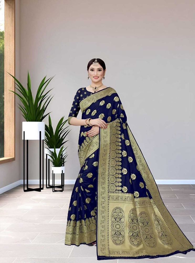 Buy SAMRUDDHI TRENDZ Woven Self Design Banarasi Art Silk Jacquard Dark Blue Sarees Online Best Price In India Flipkart