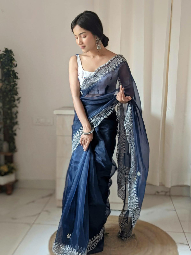 Navy blue saree flipkart sales
