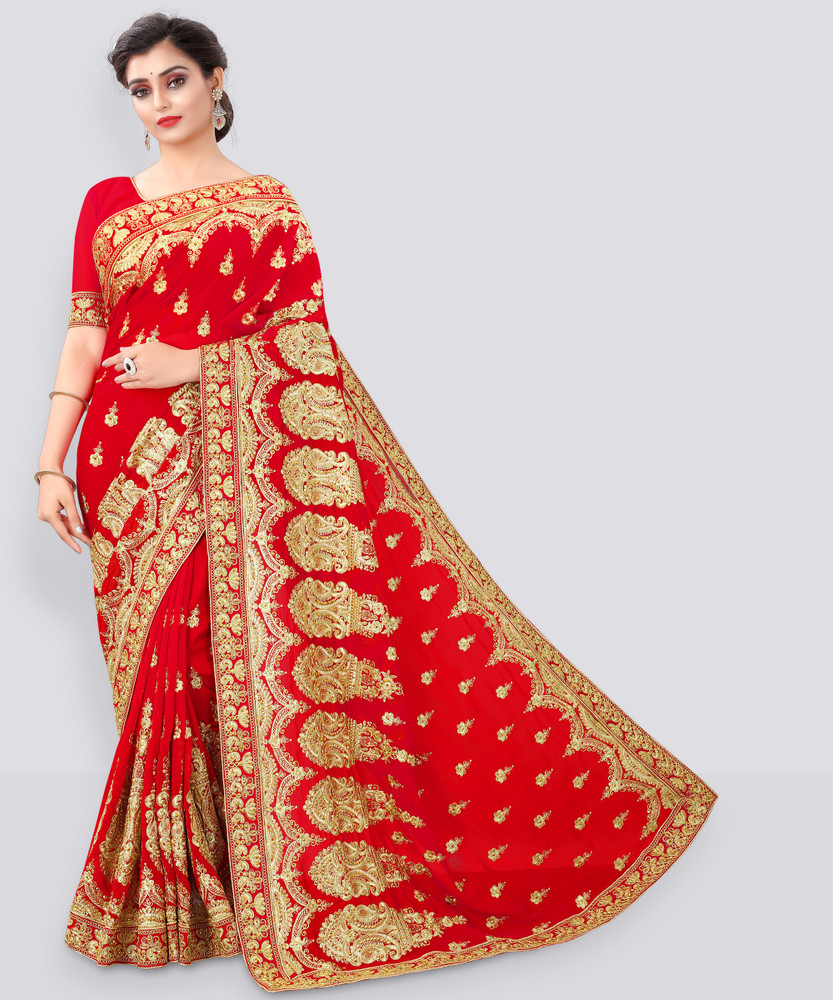 Buy b bella creation Self Design Embroidered Bollywood Georgette Red Sarees Online Best Price In India Flipkart