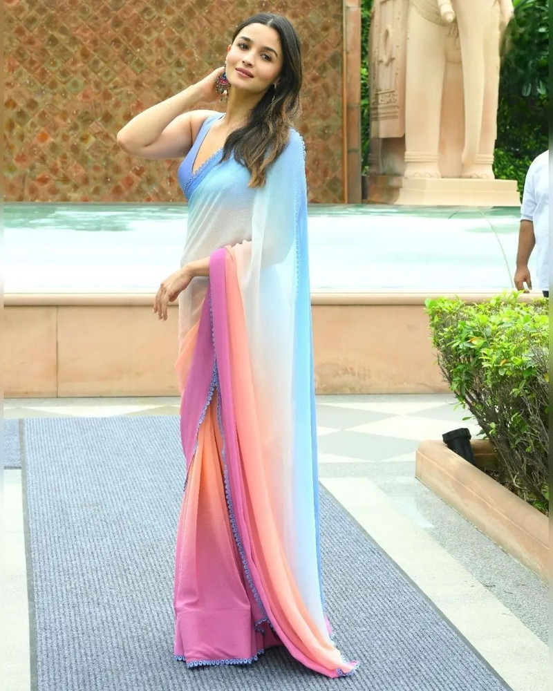Buy Big Fashion Printed Bollywood Georgette Multicolor Sarees Online Best Price In India Flipkart