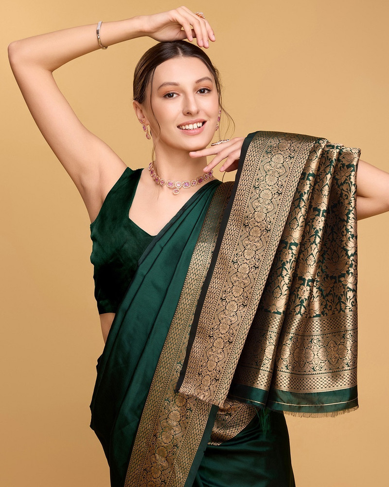 Buy GajGajra Woven Self Design Banarasi Silk Blend Pure Silk Green Sarees Online Best Price In India Flipkart