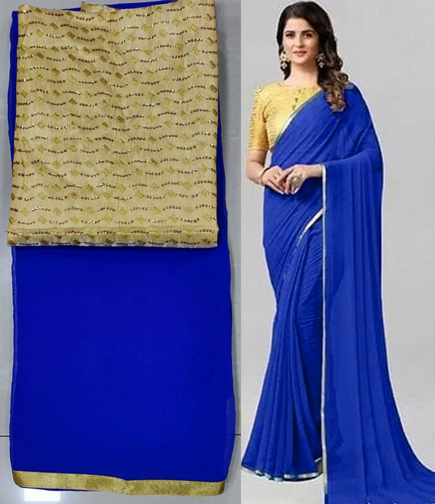 Buy Sareez House Solid Plain Bollywood Georgette Blue Sarees Online Best Price In India Flipkart