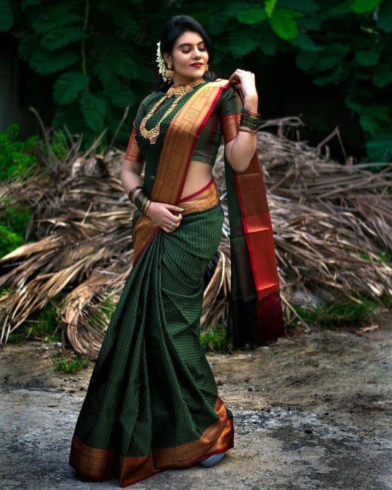 Buy AANDBSALES Woven Ikkat Art Silk Green Sarees Online Best