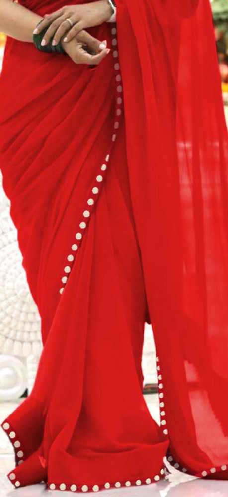 Buy Sareez House Solid/Plain Bollywood Georgette Red Sarees Online @ Best  Price In India