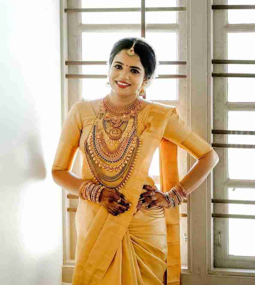 Buy waanmayi Woven Kanjivaram Pure Silk Art Silk Gold Sarees