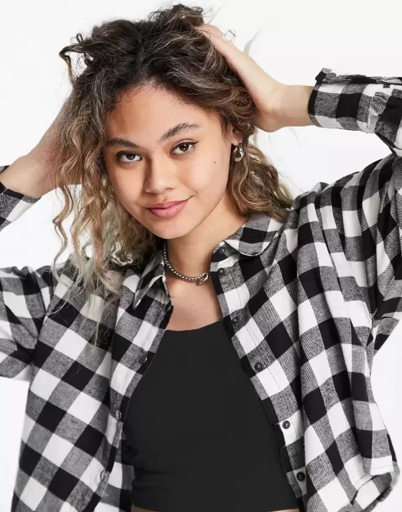 Black checked discount shirt womens