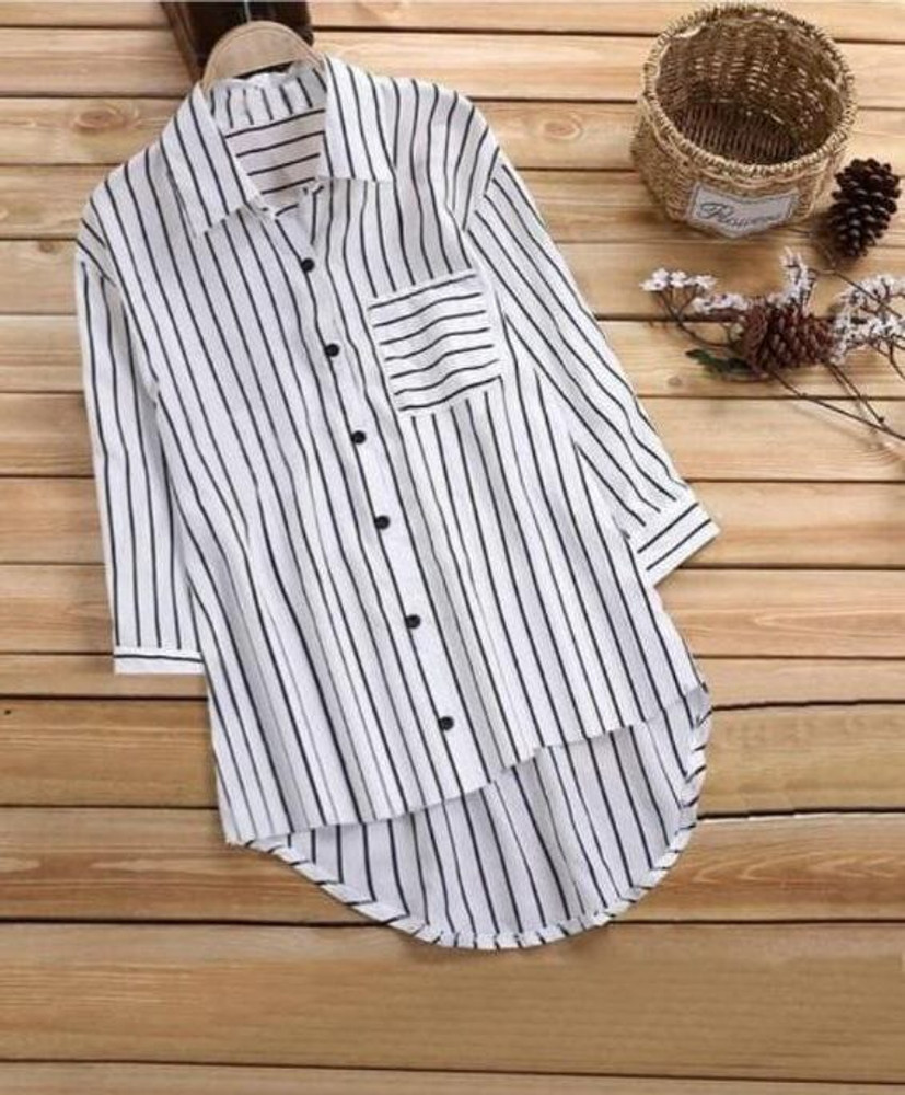 BEAUTY FASHION Women Striped Casual White Black Shirt Buy