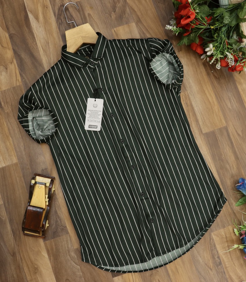 FROZEN Men Striped Casual Dark Green, White Shirt - Buy FROZEN Men Striped  Casual Dark Green, White Shirt Online at Best Prices in India