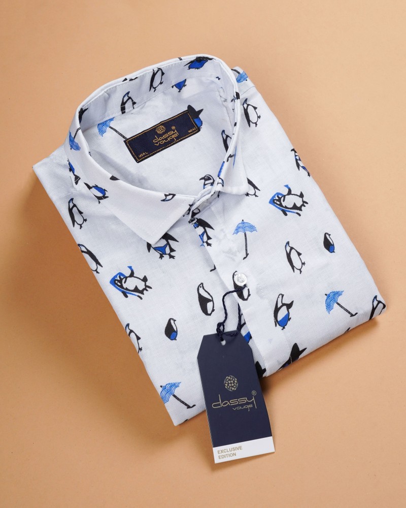 Buy Men White Slim Fit Print Full Sleeves Casual Shirt Online