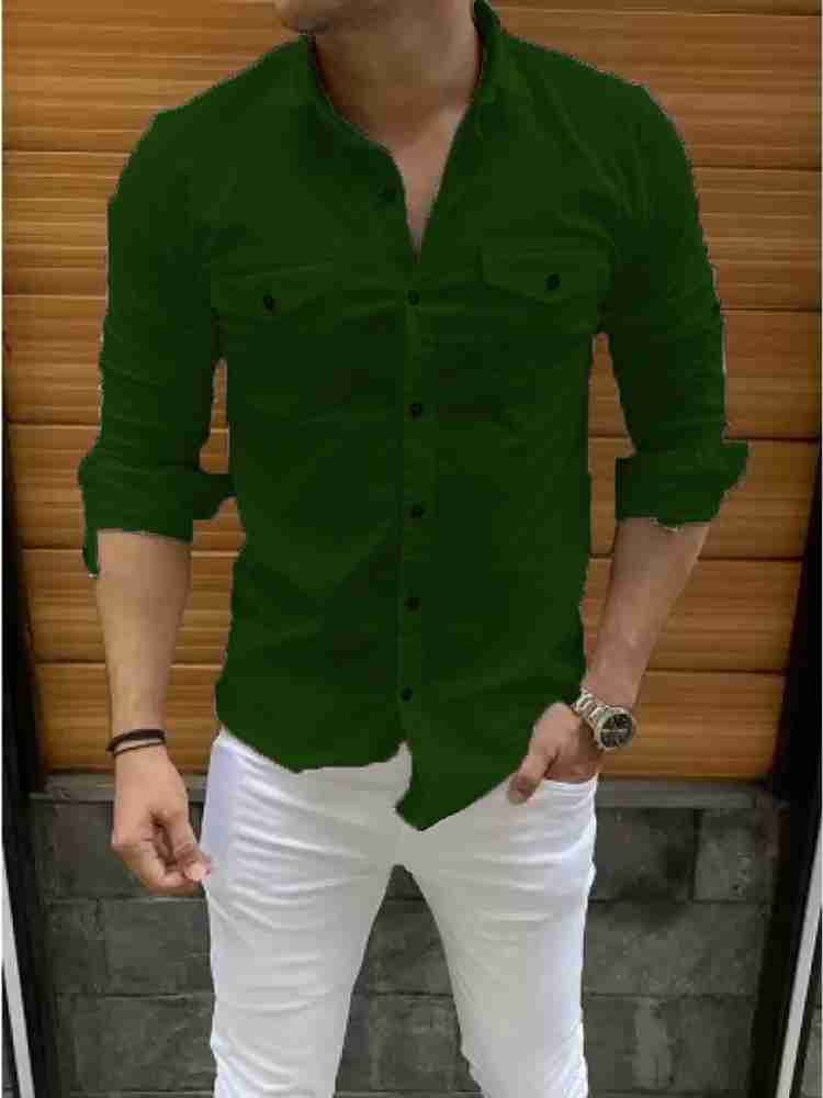 Noorify Men Solid Casual Yellow Dark Green Shirt