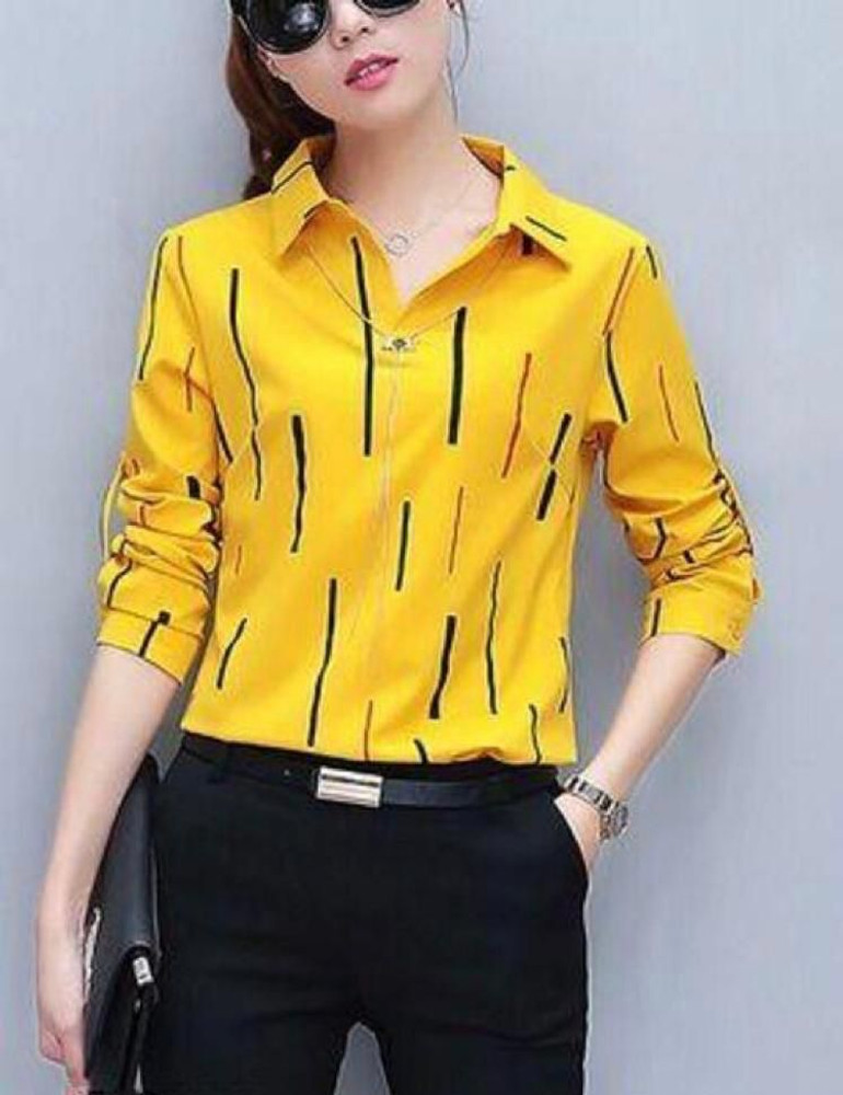 Pruthvi Women Striped Casual Yellow Black Red Shirt Buy