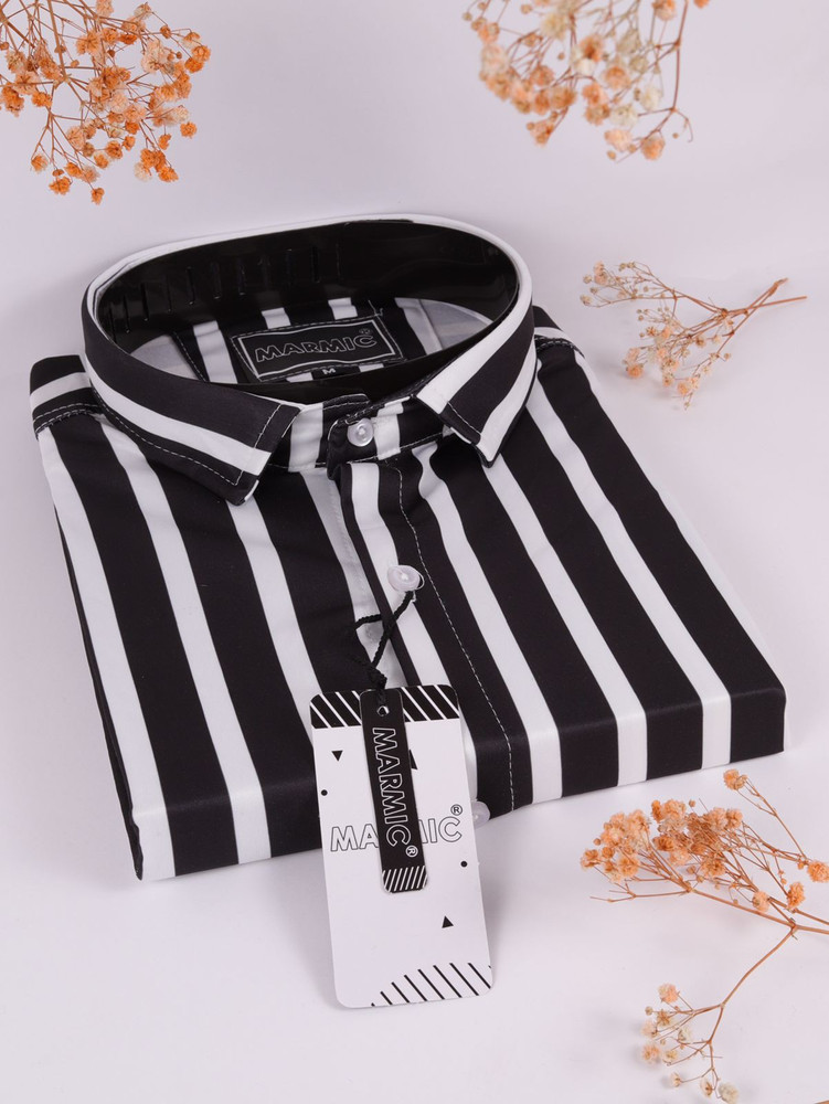 Mens black and white striped dress shirt with white collar shop