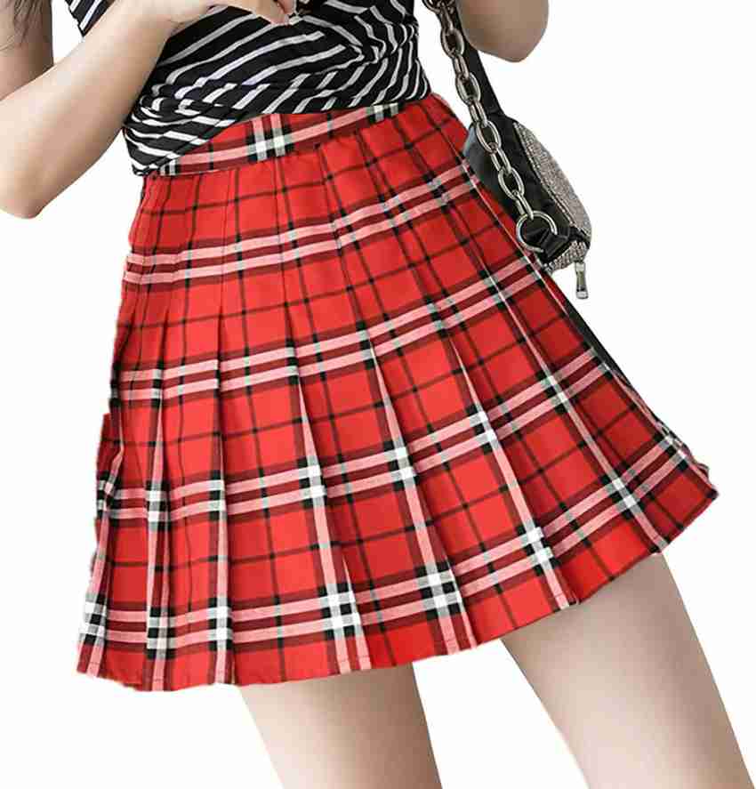 Womens red plaid pleated skirt cheap