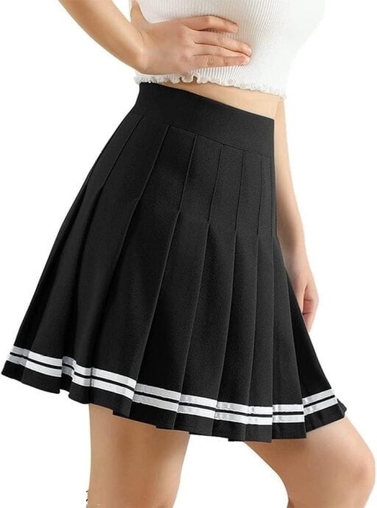 Khalak Solid Women Pleated Black Skirt - Buy Khalak Solid Women