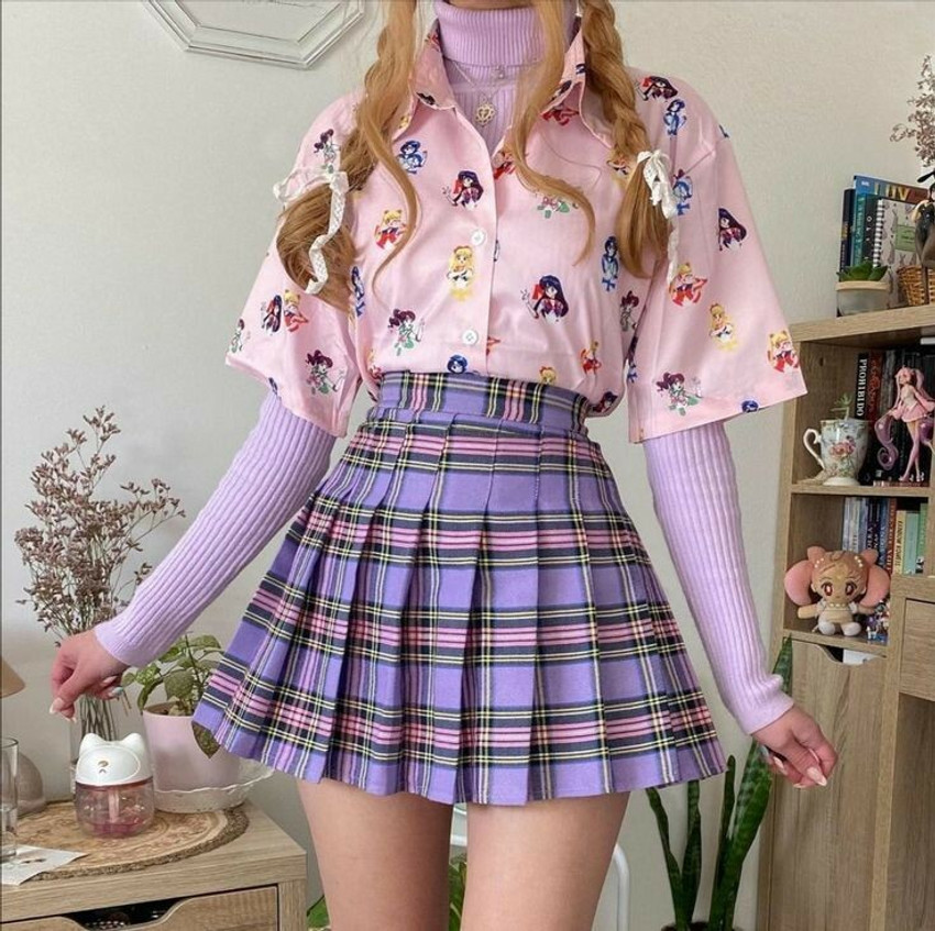 Lavender pink plaid skirt online
