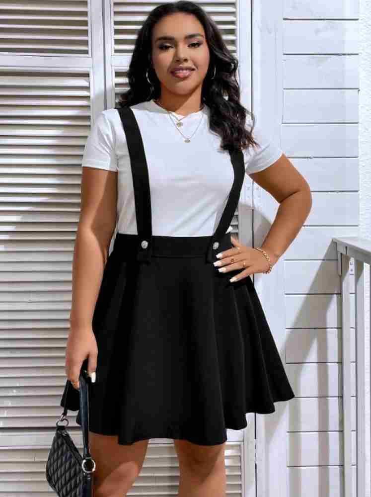 Plus size black 2024 skirt with braces