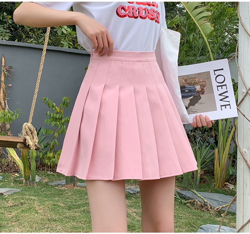 UTF Solid Women Pleated Pink Skirt - Buy UTF Solid Women Pleated Pink Skirt  Online at Best Prices in India