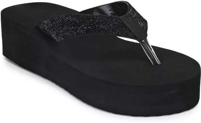 Black shiny deals flip flops