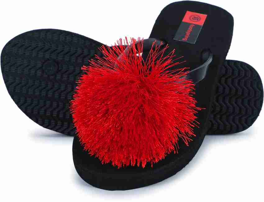 Black fuzzy flip new arrivals flops
