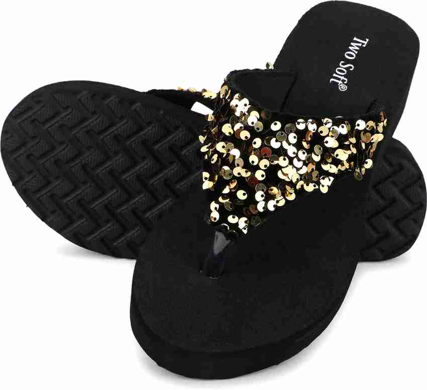 Black and gold flip flops womens sales
