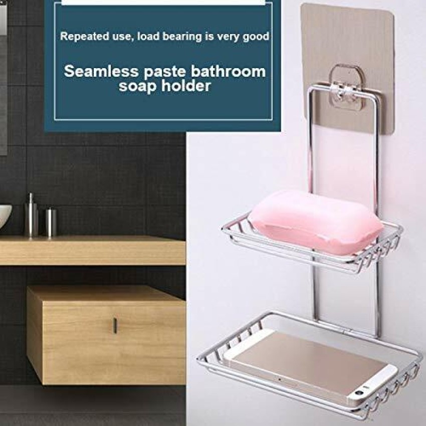 Set Of 2 Suction Cup Soap Dish 304 Stainless Steel Soap Holder Sponge Holder  Durable Storage Tray For Bathroom And Kitchen No Drilling